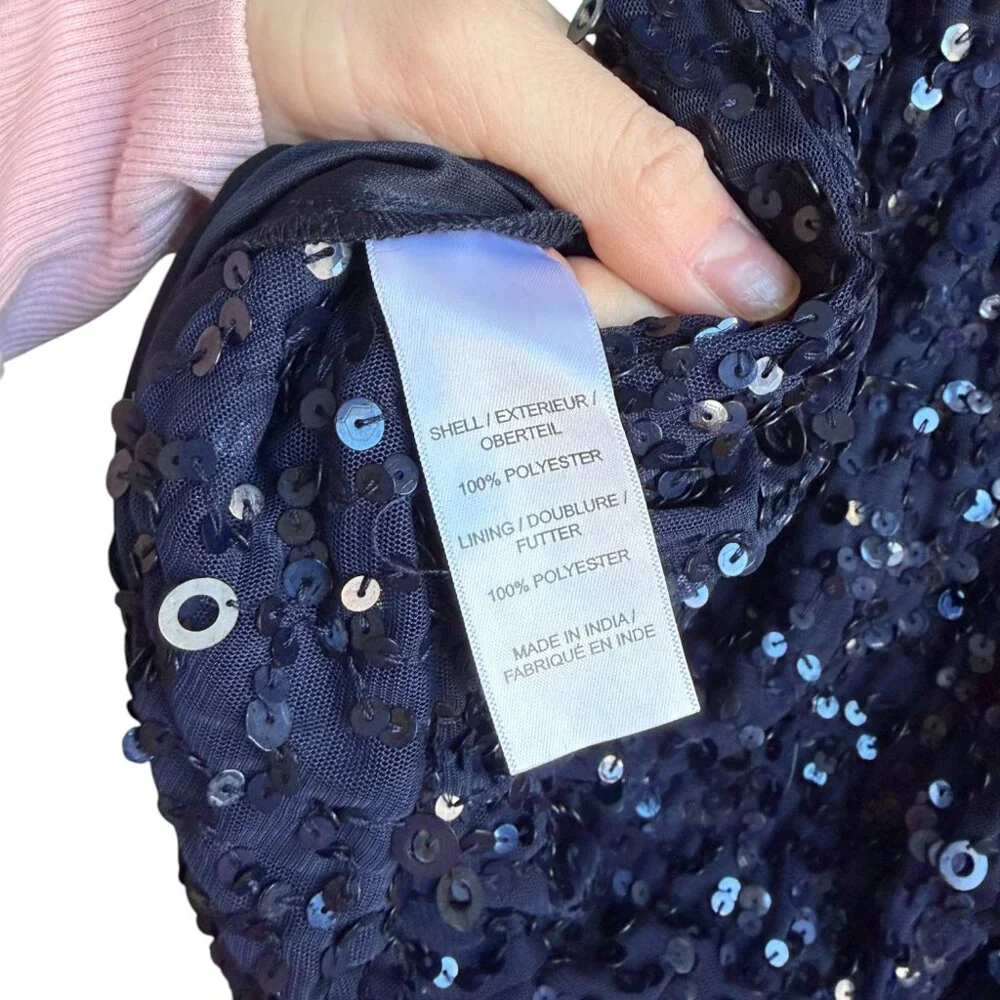Adrianna Papell Short Sleeve Beaded Sequin Sheath Mini Dress Navy Size 6 - Picture 4 of 5